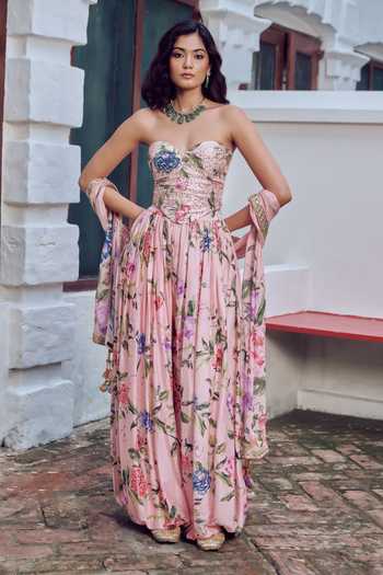 Irrau By Samir Mantri Piku Embroidered Top & Printed Balloon Pant Set