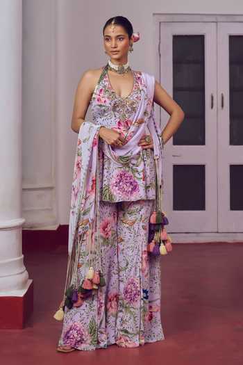 Irrau By Samir Mantri Riri Printed Peplum Kurta Sharara Set