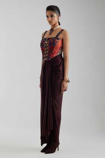 Buy_Aseem Kapoor_Multi Color Satin, Lycra, Twill Square Neck Oviya Sculpted Embroidered Blouse _Online_at_Aza_Fashions