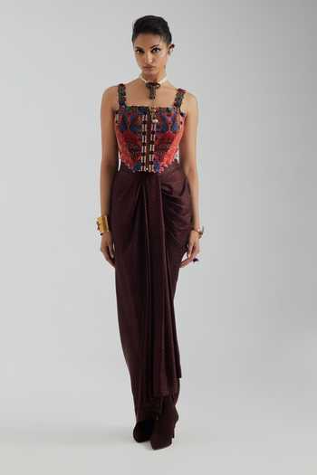 Shop_Aseem Kapoor_Multi Color Satin, Lycra, Twill Square Neck Oviya Sculpted Embroidered Blouse _Online_at_Aza_Fashions