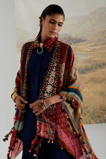 Shop Aseem Kapoor Multi Color Silk Open Neck Veni Printed Dupatta Jacket Online at Aza Fashions Shop_Aseem Kapoor_Multi Color Silk Open Neck Veni Printed Dupatta Jacket _Online_at_Aza_Fashions