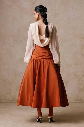 Nirmooha Counterpoise Draped Blouse & Midi Skirt Set 