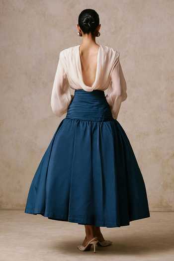 Nirmooha Equipoise Draped Blouse & Midi Skirt Set 
