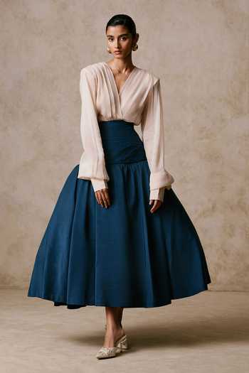 Nirmooha Equipoise Draped Blouse & Midi Skirt Set 