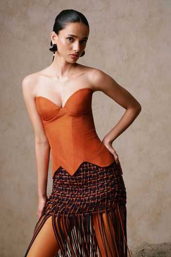 Buy Nirmooha Orange Taffeta, Satin Sweetheart Neck Afterglow Corset With Corded Skirt Online at Aza Fashions Buy_Nirmooha_Orange Taffeta, Satin Sweetheart Neck Afterglow Corset With Corded Skirt _Online_at_Aza_Fashions