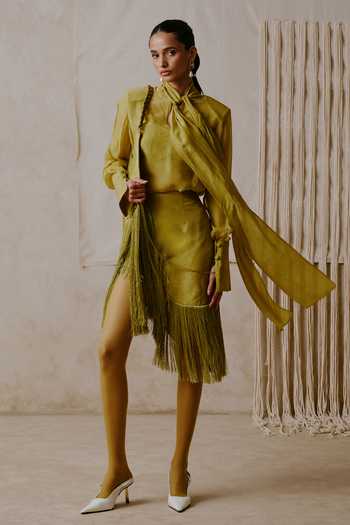 Nirmooha Confluence Bow-Tie Shirt & Fringe Skirt Set 
