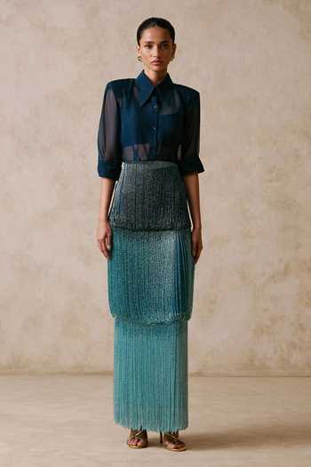 Nirmooha Cove Shirt With Tiered Fringe Embroidered Skirt 