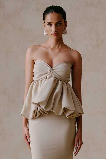 Nirmooha_Ivory Bandeau Neck Elysian Peplum Tube Top With Mermaid Skirt _Online_at_Aza_Fashions