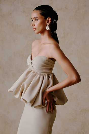 Shop_Nirmooha_Ivory Bandeau Neck Elysian Peplum Tube Top With Mermaid Skirt _Online_at_Aza_Fashions
