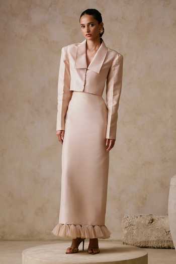 Nirmooha Split Cropped Jacket With Column Skirt 