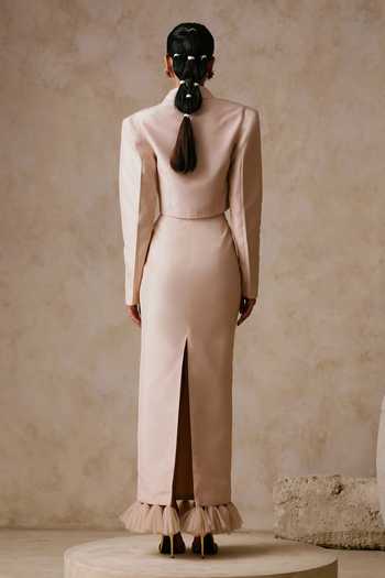 Nirmooha Split Cropped Jacket With Column Skirt 