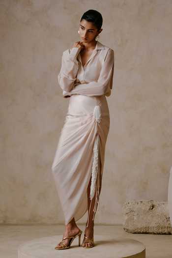 Nirmooha Oscillate Fluid Shirt With Draped Asymmetric Skirt 