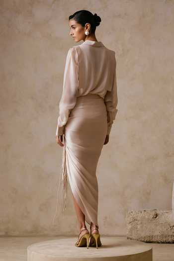 Nirmooha Oscillate Fluid Shirt With Draped Asymmetric Skirt 