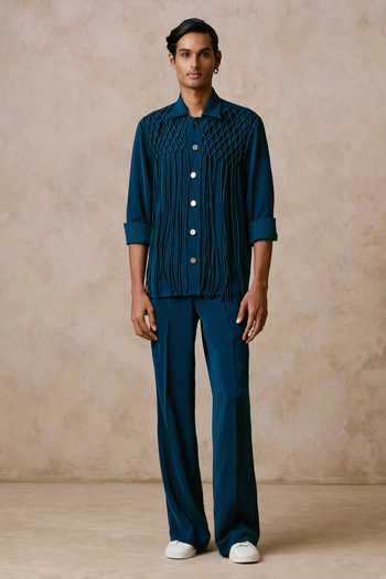 Buy Nirmooha Blue Entwine Shacket And Trouser Set Online at Aza Fashions Buy_Nirmooha_Blue Entwine Shacket And Trouser Set _Online_at_Aza_Fashions