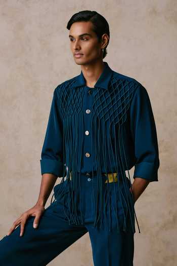 Nirmooha Blue Entwine Shacket And Trouser Set at Aza Fashions Nirmooha_Blue Entwine Shacket And Trouser Set _at_Aza_Fashions