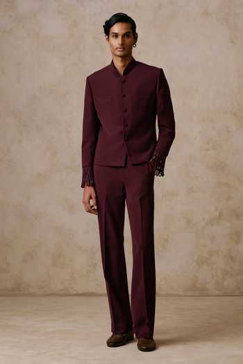 Nirmooha Nocturne Cherry Plum Bandhgala Set 