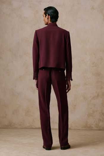 Nirmooha Nocturne Cherry Plum Bandhgala Set 