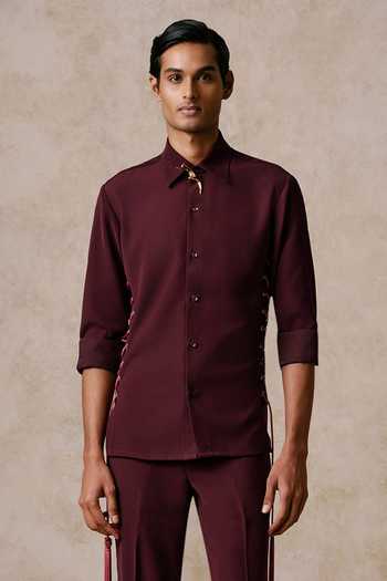 Nirmooha_Purple Aperture Criss-cross Shirt And Trouser Set _Online_at_Aza_Fashions
