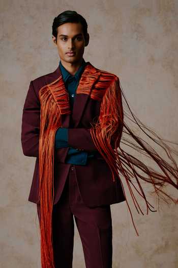 Nirmooha Purple Traverse Cascading Cords Blazer With Trouser Online at Aza Fashions Nirmooha_Purple Traverse Cascading Cords Blazer With Trouser _Online_at_Aza_Fashions