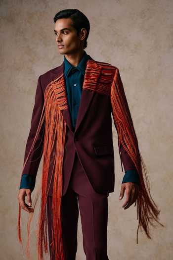 Buy Nirmooha Purple Traverse Cascading Cords Blazer With Trouser Online at Aza Fashions Buy_Nirmooha_Purple Traverse Cascading Cords Blazer With Trouser _Online_at_Aza_Fashions