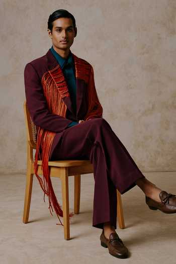 Shop Nirmooha Purple Traverse Cascading Cords Blazer With Trouser Online at Aza Fashions Shop_Nirmooha_Purple Traverse Cascading Cords Blazer With Trouser _Online_at_Aza_Fashions