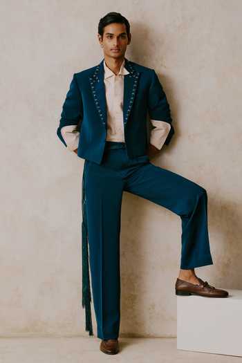 Nirmooha Beige Drift Cropped Blazer And Trouser Set Online at Aza Fashions Nirmooha_Beige Drift Cropped Blazer And Trouser Set _Online_at_Aza_Fashions