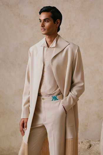 Nirmooha_Ivory Threshold Trench Coat With Trouser Set _Online_at_Aza_Fashions