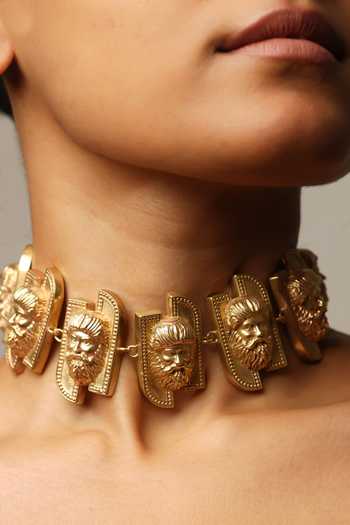 Anki Bunki Aditi_Gold Plated Roman Choker And Earrings Set _Online_at_Aza_Fashions