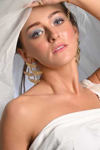 Anki Bunki Aditi_Gold Plated Sarash Winged Shaped Drop Earrings _Online_at_Aza_Fashions