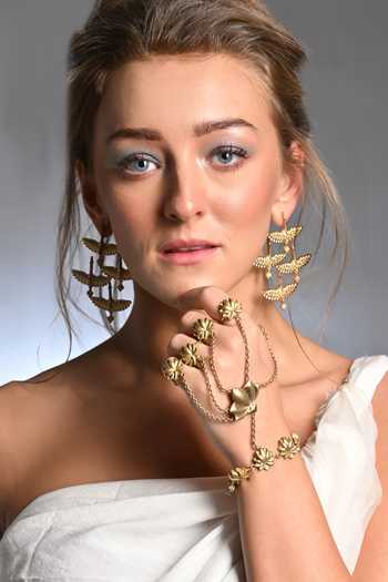 Shop_Anki Bunki Aditi_Gold Plated Sarash Winged Shaped Drop Earrings _Online_at_Aza_Fashions