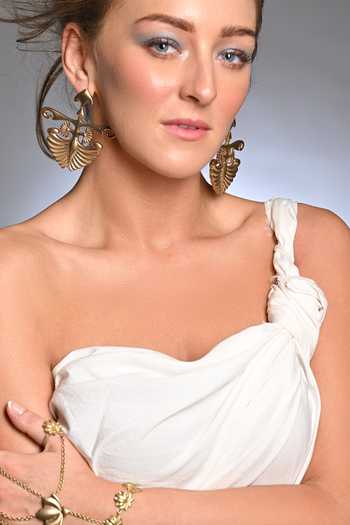Anki Bunki Aditi_Gold Plated Rib Bone Inspired Earrings _Online_at_Aza_Fashions