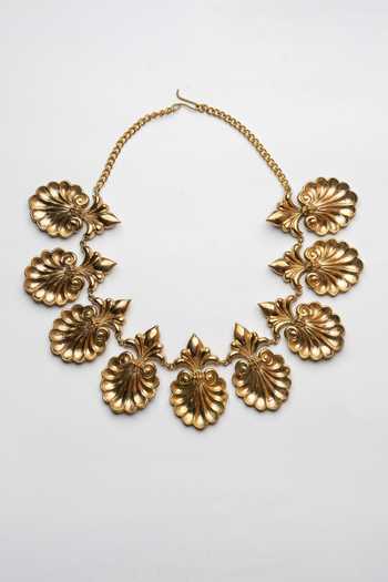 Buy Anki Bunki Aditi Gold Plated Tarashi Floral Leaf Carved Necklace Set Online at Aza Fashions Buy_Anki Bunki Aditi_Gold Plated Tarashi Floral Leaf Carved Necklace Set _Online_at_Aza_Fashions