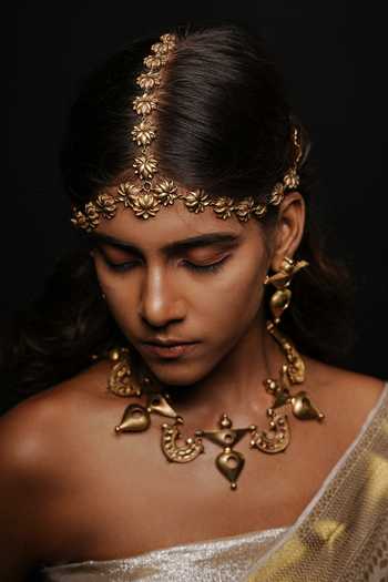 Anki Bunki Aditi Gold Plated Dancing Lady Abstract Figure Shaped Necklace Set Online at Aza Fashions Anki Bunki Aditi_Gold Plated Dancing Lady Abstract Figure Shaped Necklace Set _Online_at_Aza_Fashions