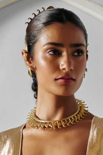 Anki Bunki Aditi_Gold Plated Aamba Sunburst Collar Choker _Online_at_Aza_Fashions