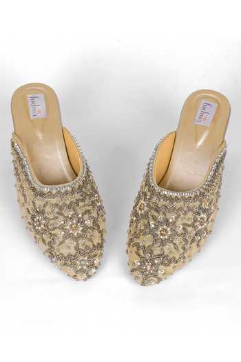 Fuchsia by aashaka mehta Embellished Silk Mule Heels 