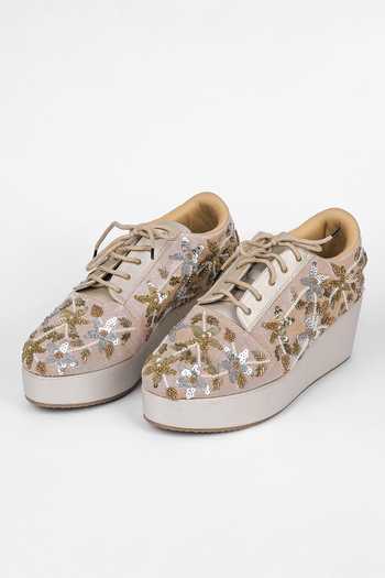 Fuchsia by aashaka mehta Silver Embroidered Crush Sneakers Online at Aza Fashions Fuchsia by aashaka mehta_Silver Embroidered Crush Sneakers _Online_at_Aza_Fashions