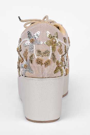 Shop Fuchsia by aashaka mehta Silver Embroidered Crush Sneakers Online at Aza Fashions Shop_Fuchsia by aashaka mehta_Silver Embroidered Crush Sneakers _Online_at_Aza_Fashions