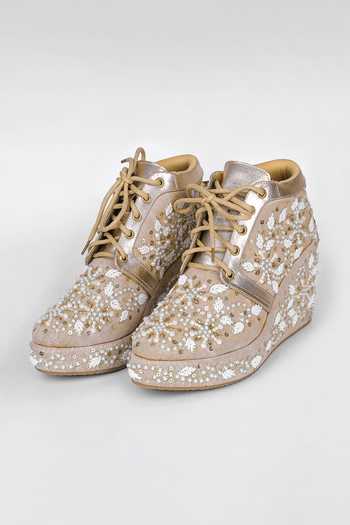 Shop Fuchsia by aashaka mehta Gold Embroidered Silk Sneakers Online at Aza Fashions Shop_Fuchsia by aashaka mehta_Gold Embroidered Silk Sneakers _Online_at_Aza_Fashions