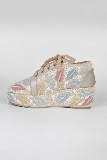 Fuchsia by aashaka mehta Yellow Embellished Silk Sneakers Online at Aza Fashions Fuchsia by aashaka mehta_Yellow Embellished Silk Sneakers _Online_at_Aza_Fashions