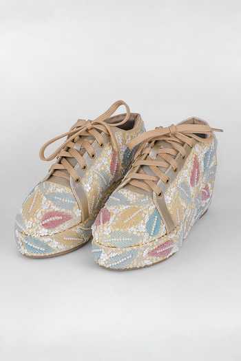 Shop Fuchsia by aashaka mehta Yellow Embellished Silk Sneakers Online at Aza Fashions Shop_Fuchsia by aashaka mehta_Yellow Embellished Silk Sneakers _Online_at_Aza_Fashions