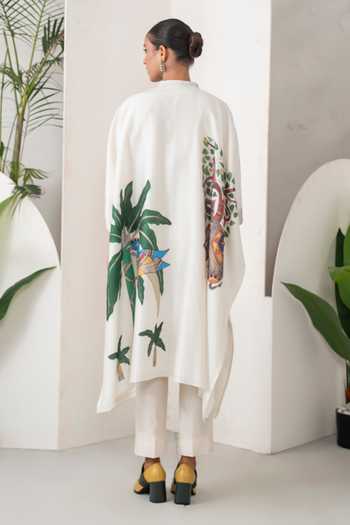 Haute Mess Elephant & Tropical Foliage Silk Chanderi Kaftan Set 