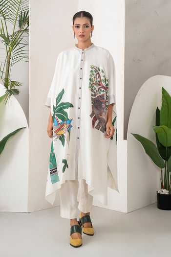 Haute Mess Elephant & Tropical Foliage Silk Chanderi Kaftan Set 