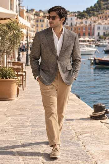 Jorah Men Olive Textured Wool Blazer Set 