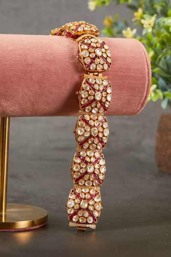 Kaari White Polki Embellished Bracelet Online at Aza Fashions Kaari_White Polki Embellished Bracelet _Online_at_Aza_Fashions