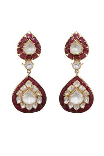 Kaari Vellore Polki Red Stone Embellished Earring 