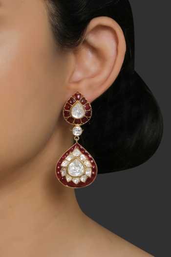 Kaari Vellore Polki Red Stone Embellished Earring 