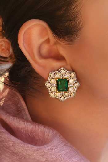 Kaari Green Vellore Polki Stud Earrings Online at Aza Fashions Kaari_Green Vellore Polki Stud Earrings _Online_at_Aza_Fashions