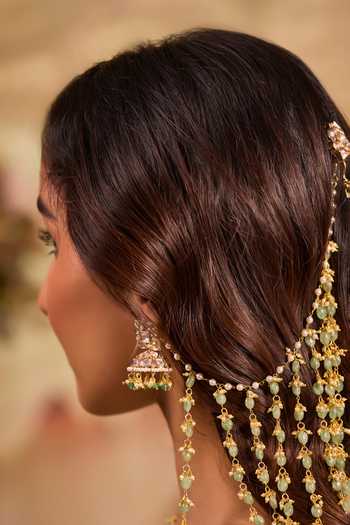 Shop_Xago_Green Stone Embellished Jhumkas _Online_at_Aza_Fashions
