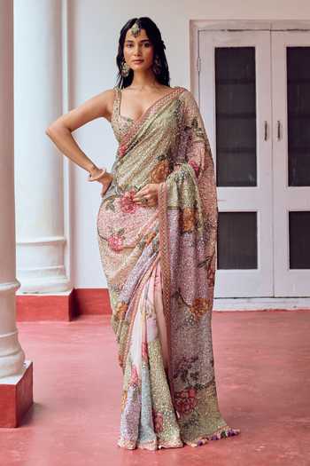 Irrau By Samir Mantri Jhilmil Sequinned Saree With Blouse
