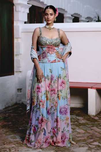 Irrau By Samir Mantri Tinki Embroidered Corset & Sharara Set
